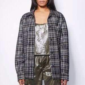 NWT RtA Barry Shirt Jacket Shacket in Metallic Army Plaid - Women's Size M
